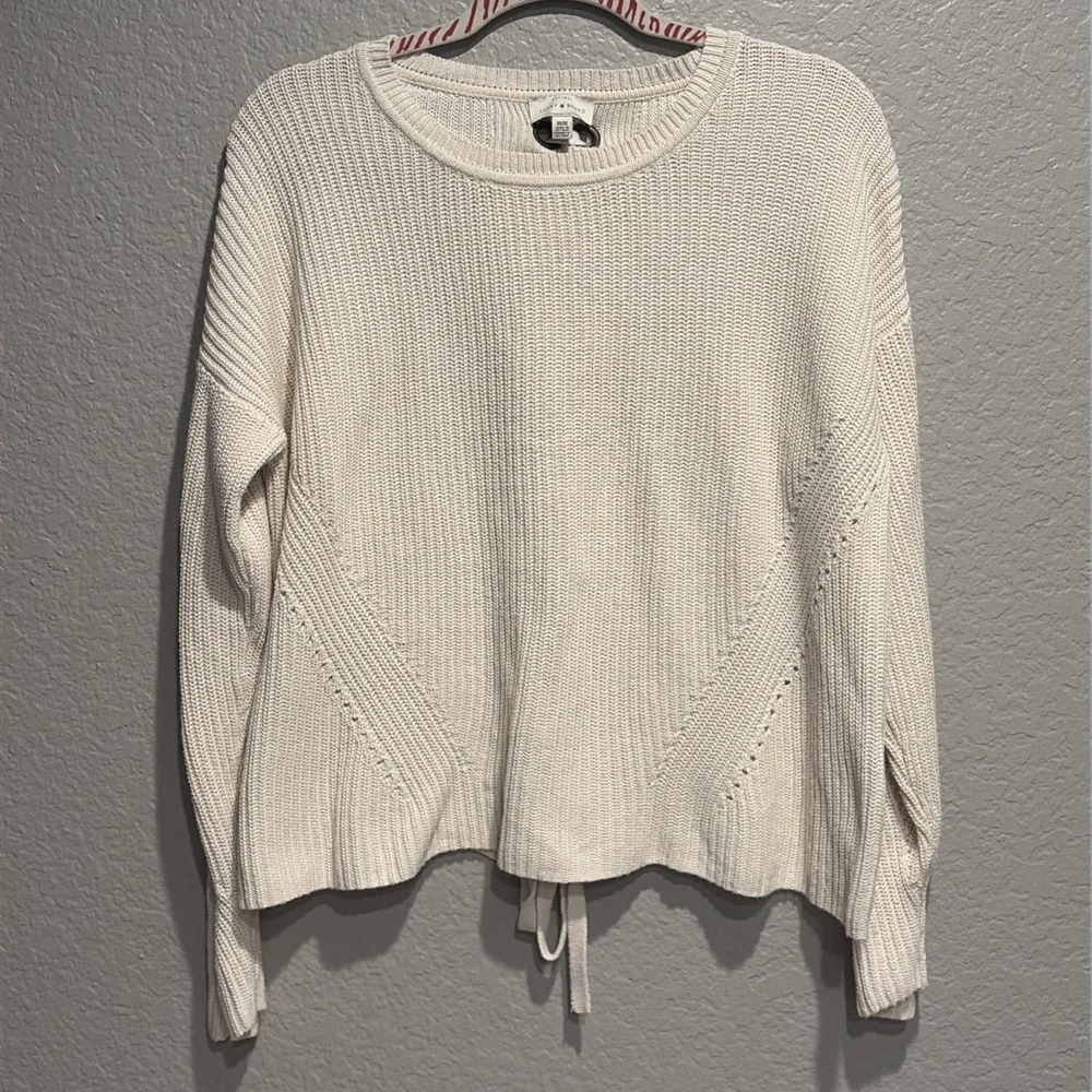 Lucky Brand Womens Sweater Sz M Ivory Pullover Cotton Lace Up Back Beach Boho